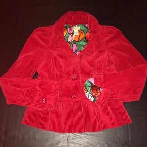 Anthropologie Elevenses red corduroy peplum jacket